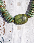 Long Kingman, Chinese & Hubei Turquoise Heishi Necklace – Handmade by Zia & Pueblo Artist Jennifer Lynn Correa – 37” Statement Beaded Necklace – 282g