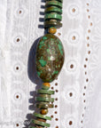 Long Kingman, Chinese & Hubei Turquoise Heishi Necklace – Handmade by Zia & Pueblo Artist Jennifer Lynn Correa – 37” Statement Beaded Necklace – 282g