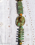 Long Kingman, Chinese & Hubei Turquoise Heishi Necklace – Handmade by Zia & Pueblo Artist Jennifer Lynn Correa – 37” Statement Beaded Necklace – 282g