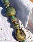 Long Kingman, Chinese & Hubei Turquoise Heishi Necklace – Handmade by Zia & Pueblo Artist Jennifer Lynn Correa – 37” Statement Beaded Necklace – 282g