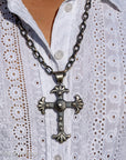 Chimney Butte Sterling Silver Cross Pendant – 3.5” Handcrafted & Signed Navajo Jewelry – Southwestern Statement Pendant
