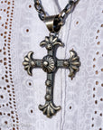 Chimney Butte Sterling Silver Cross Pendant – 3.5” Handcrafted & Signed Navajo Jewelry – Southwestern Statement Pendant