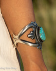 Navajo Chimney Butte Sand Cast Sterling Silver & Turquoise Cuff Bracelet – Native American Jewelry