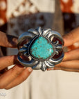 Navajo Chimney Butte Sand Cast Sterling Silver & Turquoise Cuff Bracelet – Native American Jewelry