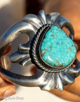Navajo Chimney Butte Sand Cast Sterling Silver & Turquoise Cuff Bracelet – Native American Jewelry