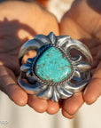 Navajo Chimney Butte Sand Cast Sterling Silver & Turquoise Cuff Bracelet – Native American Jewelry