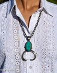 Chimney Butte Sonoran Turquoise Naja Pendant – 3.5” Sterling Silver & Signed Navajo Jewelry – Southwestern Statement Pendant