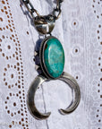 Chimney Butte Sonoran Turquoise Naja Pendant – 3.5” Sterling Silver & Signed Navajo Jewelry – Southwestern Statement Pendant