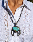 Chimney Butte Kingman Turquoise Naja Pendant – Navajo Sterling Silver, 3” Large Native American Jewelry