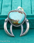 Chimney Butte Kingman Turquoise Naja Pendant – Navajo Sterling Silver, 3” Large Native American Jewelry
