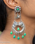 Federico Jimenez Love Birds Earrings | Sterling Silver Half Moon Turquoise Dangle Earrings | Signed FJ Mexico Jewelry