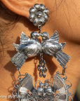 Federico Jimenez Love Bird Sterling Silver Statement Earrings | 4.3 Inch Long | Screw Back