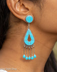 Federico Jimenez Turquoise Inlay Sterling Silver Chandelier Earrings, Signed JF, Southwestern Statement Earrings