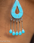 Federico Jimenez Turquoise Inlay Sterling Silver Chandelier Earrings, Signed JF, Southwestern Statement Earrings