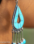 Federico Jimenez Turquoise Inlay Sterling Silver Chandelier Earrings, Signed JF, Southwestern Statement Earrings