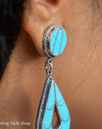 Federico Jimenez Turquoise Inlay Sterling Silver Chandelier Earrings, Signed JF, Southwestern Statement Earrings
