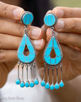 Federico Jimenez Turquoise Inlay Sterling Silver Chandelier Earrings, Signed JF, Southwestern Statement Earrings