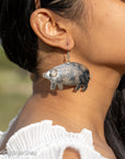 Federico Jimenez Sterling Silver Pig Earrings with Rabbit Design | Whimsical 3D Ears & Tail | Signed JF