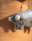 Federico Jimenez Sterling Silver Pig Earrings with Rabbit Design | Whimsical 3D Ears & Tail | Signed JF
