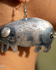 Federico Jimenez Sterling Silver Pig Earrings with Rabbit Design | Whimsical 3D Ears & Tail | Signed JF