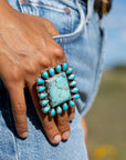 Federico Jimenez Kingman Turquoise Large Sterling Silver Statement Ring