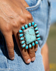 Federico Jimenez Kingman Turquoise Large Sterling Silver Statement Ring