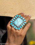 Federico Jimenez Kingman Turquoise Large Sterling Silver Statement Ring