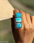 Federico Jimenez Kingman Turquoise Adjustable Ring | Sterling Silver Beaded Statement Ring