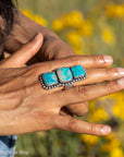 Federico Jimenez Kingman Turquoise Adjustable Ring | Sterling Silver Beaded Statement Ring