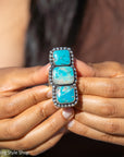 Federico Jimenez Kingman Turquoise Adjustable Ring | Sterling Silver Beaded Statement Ring