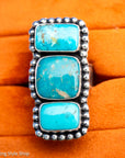 Federico Jimenez Kingman Turquoise Adjustable Ring | Sterling Silver Beaded Statement Ring
