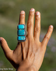 Federico Jimenez Kingman Turquoise Adjustable Ring | Sterling Silver Beaded Statement Ring
