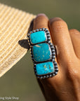 Federico Jimenez Kingman Turquoise Adjustable Ring | Sterling Silver Beaded Statement Ring