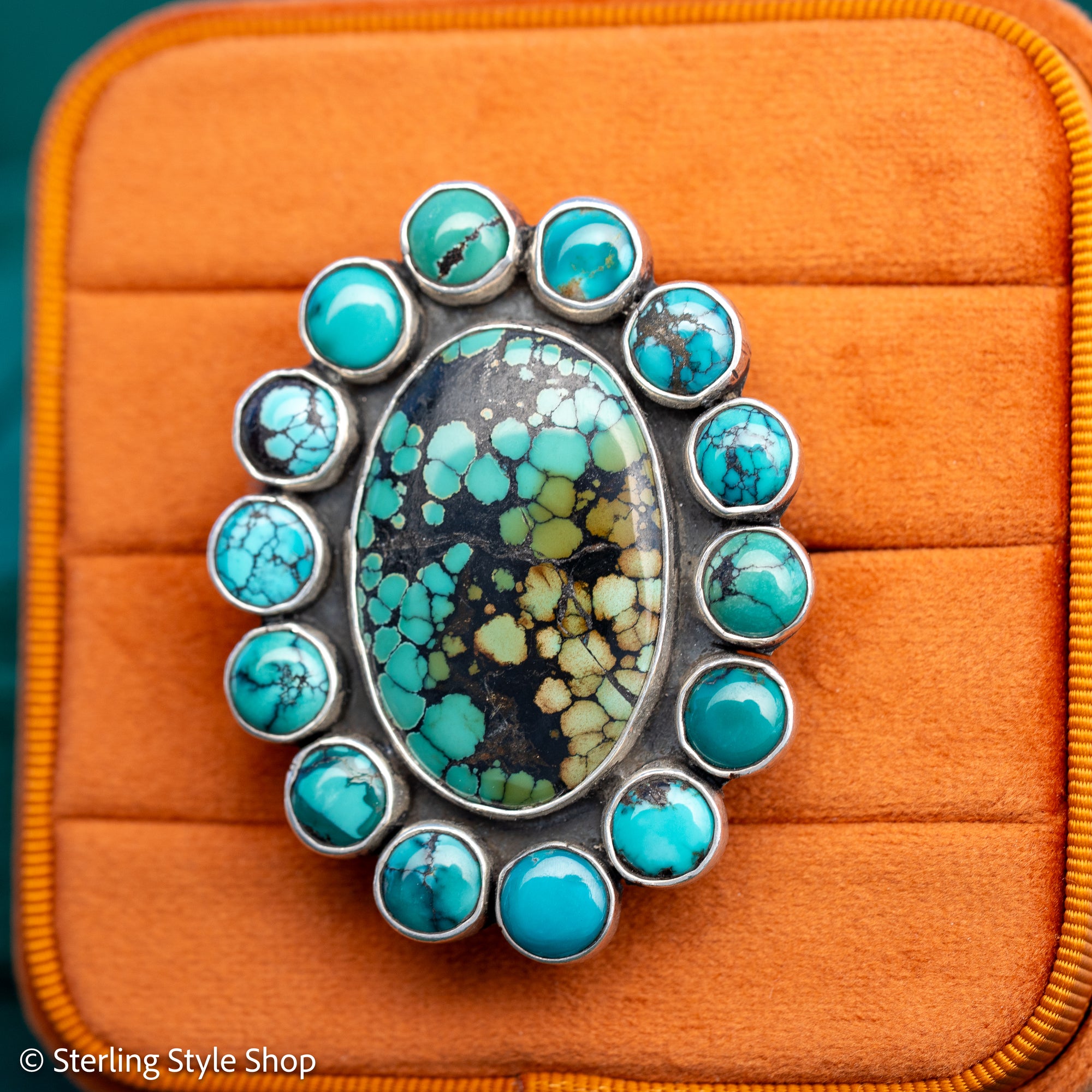 Federico Jimenez Adjustable Natural Turquoise Cluster Statement Ring