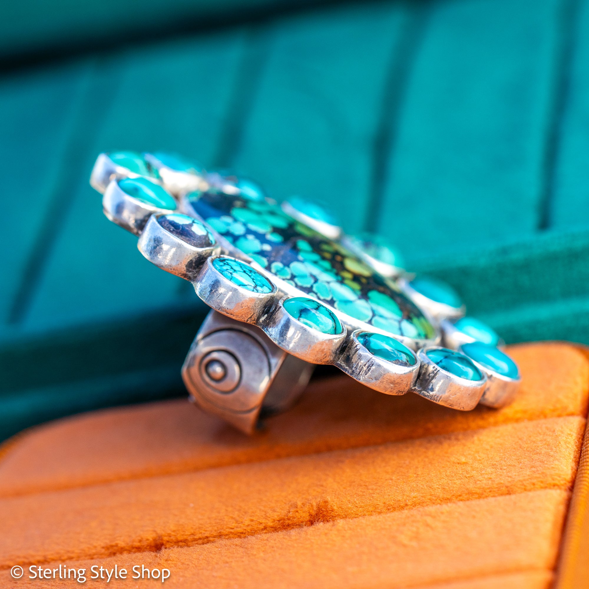 Federico Jimenez Adjustable Natural Turquoise Cluster Statement Ring