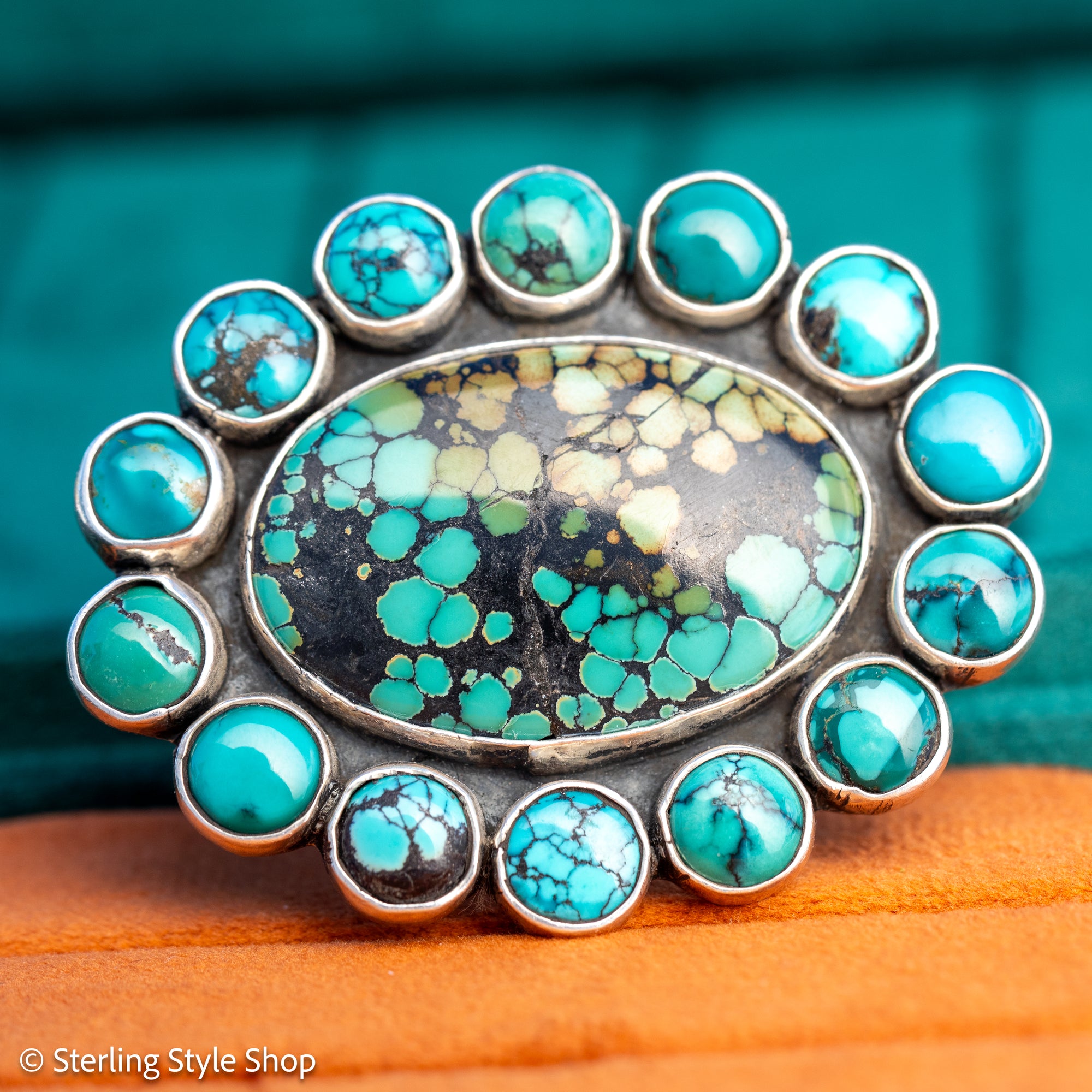 Federico Jimenez Adjustable Natural Turquoise Cluster Statement Ring
