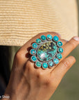Federico Jimenez Adjustable Natural Turquoise Cluster Statement Ring