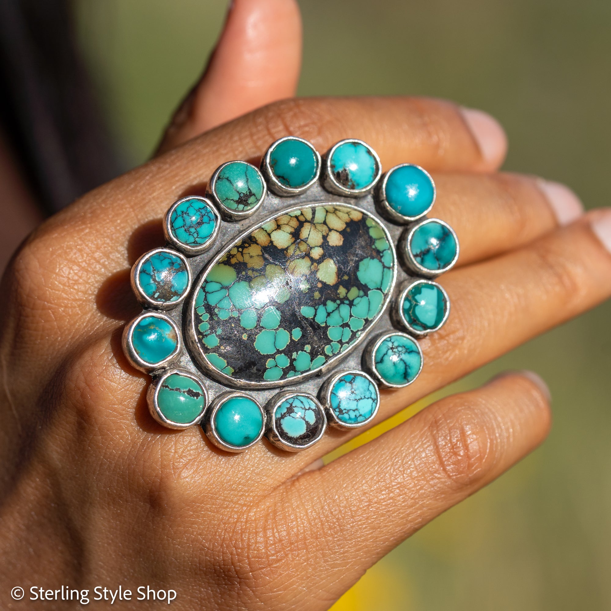Federico Jimenez Adjustable Natural Turquoise Cluster Statement Ring