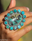 Federico Jimenez Adjustable Natural Turquoise Cluster Statement Ring