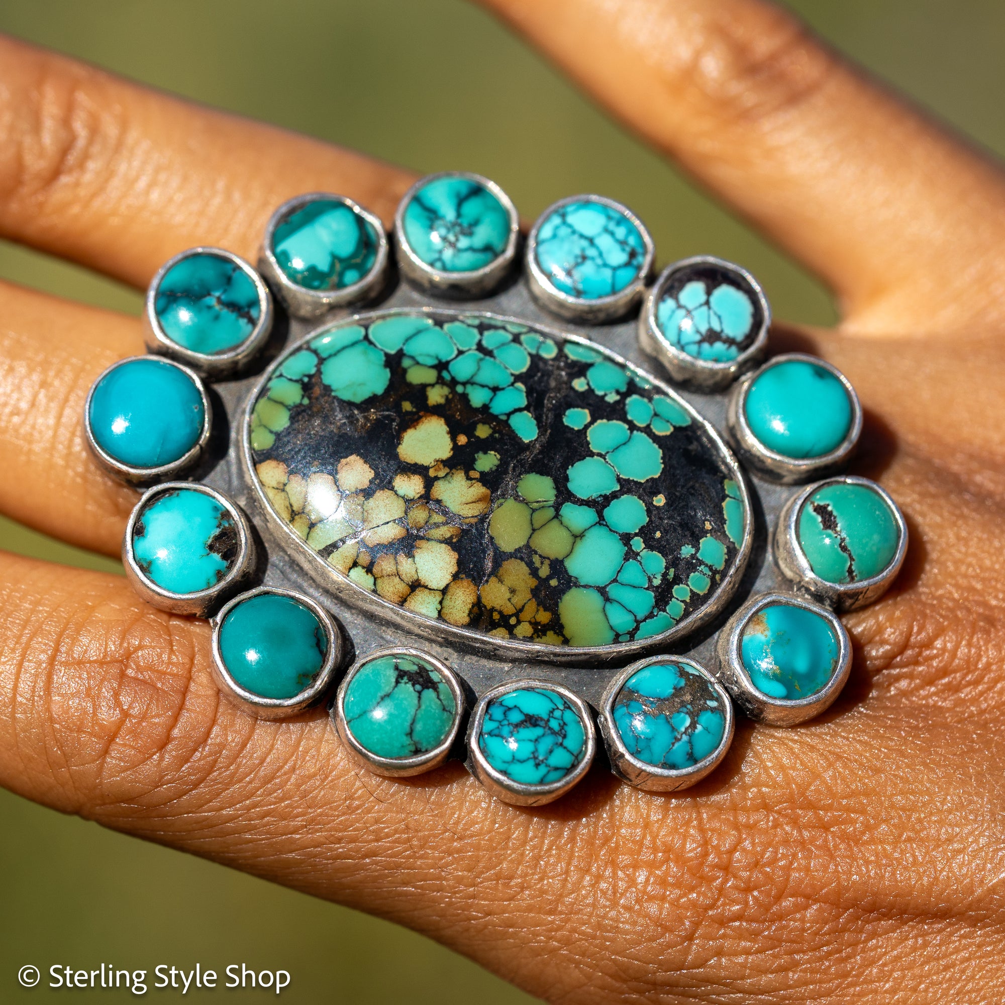 Federico Jimenez Adjustable Natural Turquoise Cluster Statement Ring