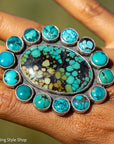 Federico Jimenez Adjustable Natural Turquoise Cluster Statement Ring