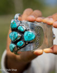 Federico Jimenez Lone Mountain Turquoise Cuff | Larry Cooley Stone Collection | 190g Statement Bracelet | 19 Stones