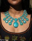 Vintage Federico Jimenez Sleeping Beauty Turquoise Cleopatra Necklace | Museum-Quality Navajo Handmade Sterling Silver Statement Necklace | Hidden Clasp Design