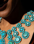 Vintage Federico Jimenez Sleeping Beauty Turquoise Cleopatra Necklace | Museum-Quality Navajo Handmade Sterling Silver Statement Necklace | Hidden Clasp Design