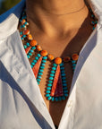 Federico Jimenez Cleopatra Necklace, Spiny Oyster & Sleeping Beauty Turquoise, Sterling silver, 19 Inches