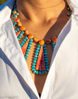 Federico Jimenez Cleopatra Necklace, Spiny Oyster & Sleeping Beauty Turquoise, Sterling silver, 19 Inches
