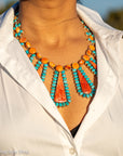 Federico Jimenez Cleopatra Necklace, Spiny Oyster & Sleeping Beauty Turquoise, Sterling silver, 19 Inches