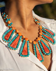 Federico Jimenez Cleopatra Necklace, Spiny Oyster & Sleeping Beauty Turquoise, Sterling silver, 19 Inches