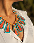 Federico Jimenez Cleopatra Necklace, Spiny Oyster & Sleeping Beauty Turquoise, Sterling silver, 19 Inches