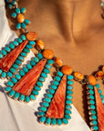 Federico Jimenez Cleopatra Necklace, Spiny Oyster & Sleeping Beauty Turquoise, Sterling silver, 19 Inches